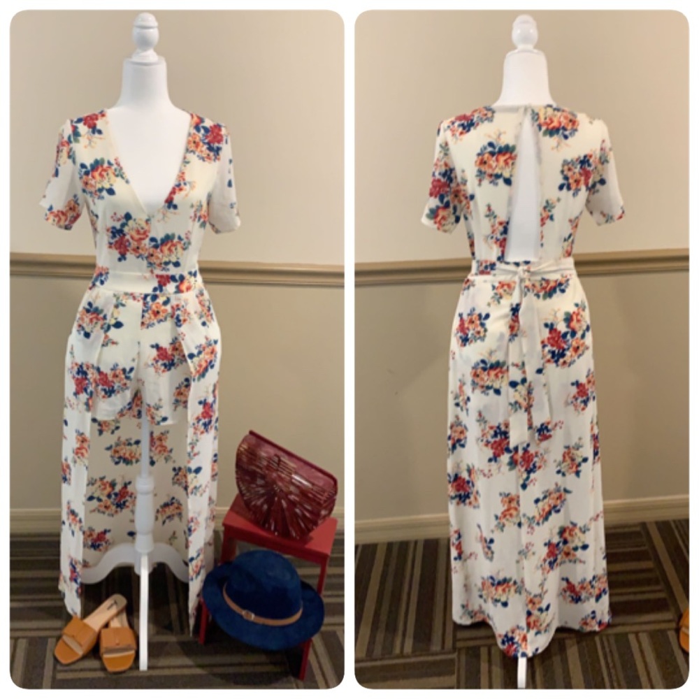 Crystal Sky , Maxi Romper Dress Cream/Floral size5